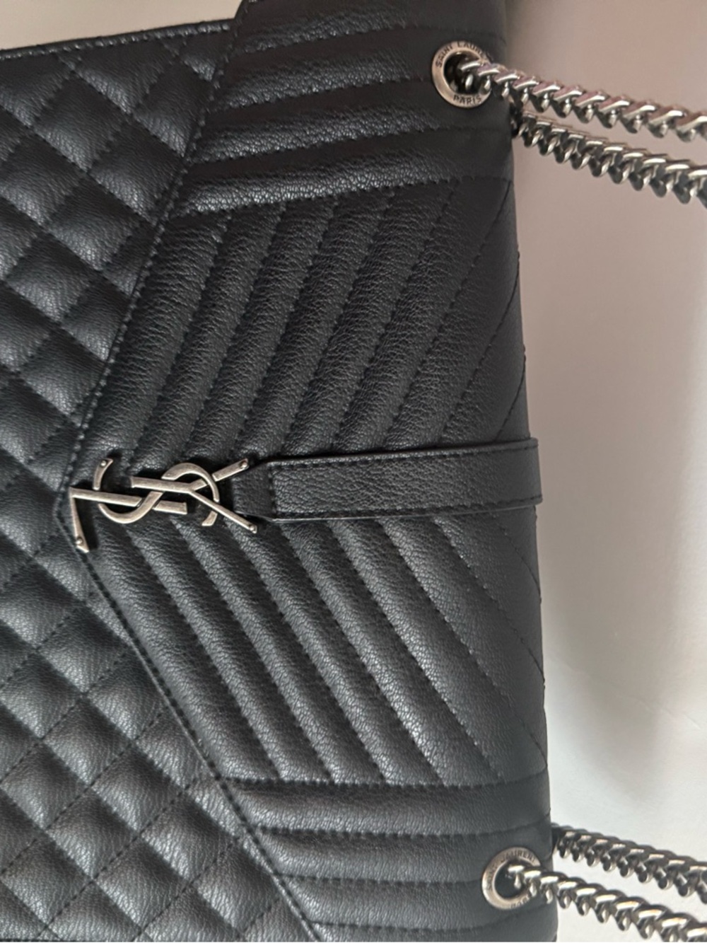 Saint Laurent Black Quilted Leather Chain Shoulder Bag with Silver Hardware